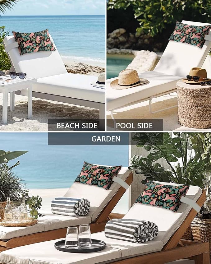 Outdoor Pillows Covers with Inserts Tropical Rainforest Jungle Red Stripe Tigers Waterproof Recliner Pillow with Adjustable Strap Throw Pillows for Patio Furniture Pool Lounge Chair, 12x20 inch, 1PCS