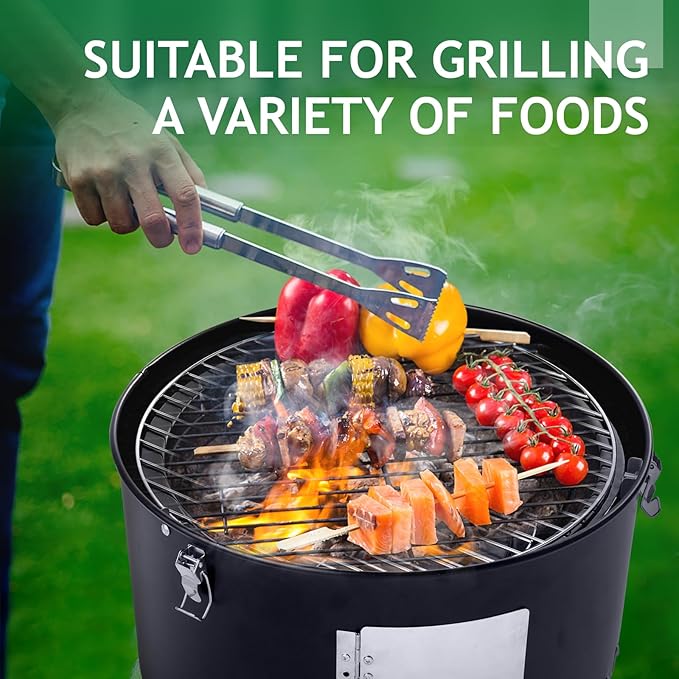 LEADZM 3-in-1 Vertical Charcoal Grill, Outdoor BBQ Charcoal Smoker with Built-in Thermometer, Air Vent, and 2 Access Doors, Perfect for Camping, Picnics, Backyard BBQs, and Tailgating Parties