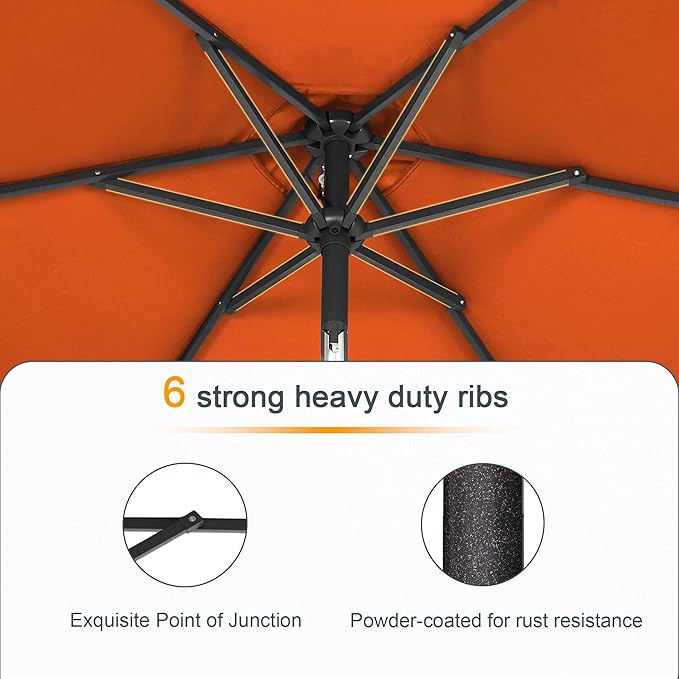 7.5ft Outdoor Umbrella Patio Umbrella with Solar Lights,18 LED Lighted Table Market Outdoor Umbrella, 2-Year-Non-Fading, for Pool, Deck, Garden,Backyard