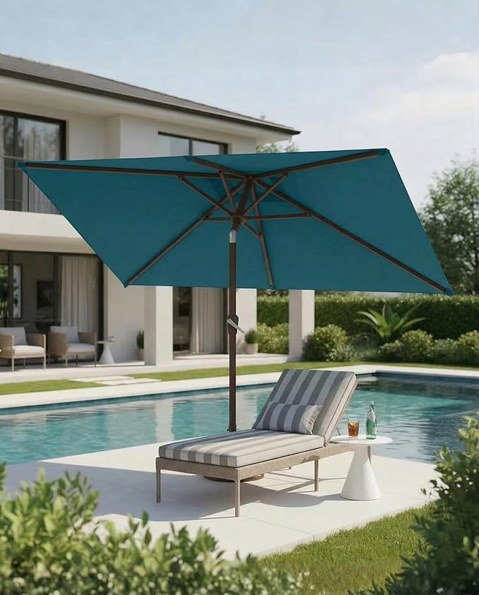 6.5x10FT Patio Umbrella, Outdoor Umbrella with Push Button Tilt and Crank, 8 Sturdy Ribs, UV Protection & Waterproof Market Umbrella for Pool, Backyard, Beach,Deck (Lake Blue)