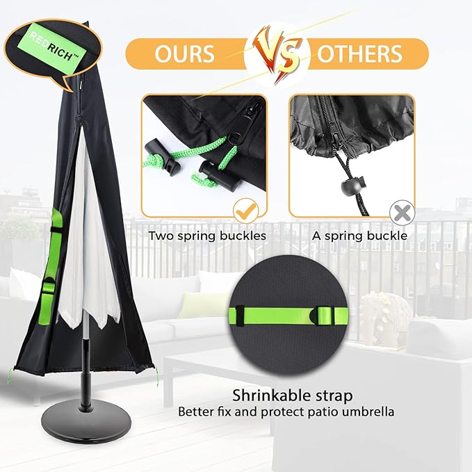Patio Umbrella Cover with Push Rod - Waterproof Patio Parasol Covers with Zipper for 7ft to 11ft Outdoor Umbrellas
