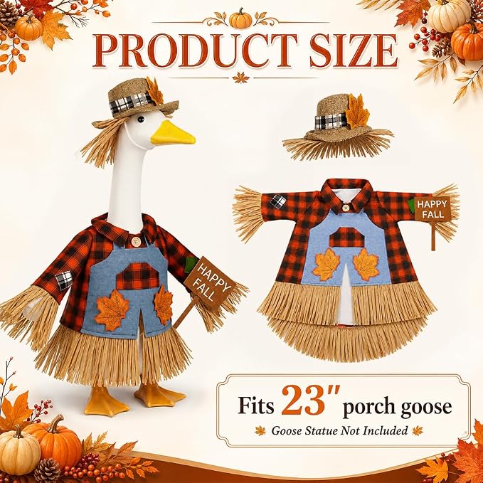 Celltestria Fall Goose Outfit Scarecrow Porch Goose Clothes Thanksgiving Halloween Goose Costume for 23" Geese Holiday Outdoor Patio Yard Lawn Garden Decoration