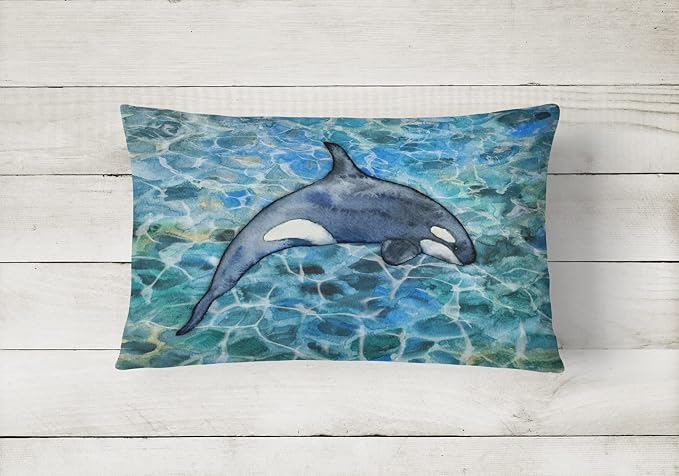 Caroline's Treasures BB5335PW1216 Killer Whale Orca #2 Canvas Fabric Decorative Pillow Machine Washable, Indoor Outdoor Decorative Pillow for Couch, Bed or Patio, 12HX16W