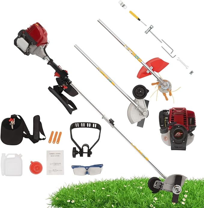 35.88CC Gas Weed Wacker 4-Stroke Gas Powered Weed Eater 0.75KW Grass String Trimmer Powerful Lawn Edger with 2 Blade Heads Grass Tools for Garden, Urban Greening | US Stock