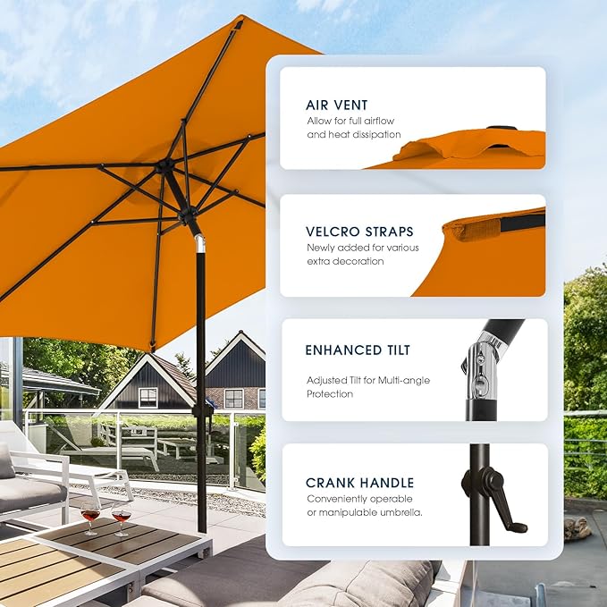 wikiwiki 7.5FT Patio Umbrella with Base, Outdoor Umbrellas with Base Included, 6 Sturdy Ribs, Waterproof Fade Resistant POLYESTER DTY Canopy for Deck, Lawn, Garden, Backyard & Pool, Orange