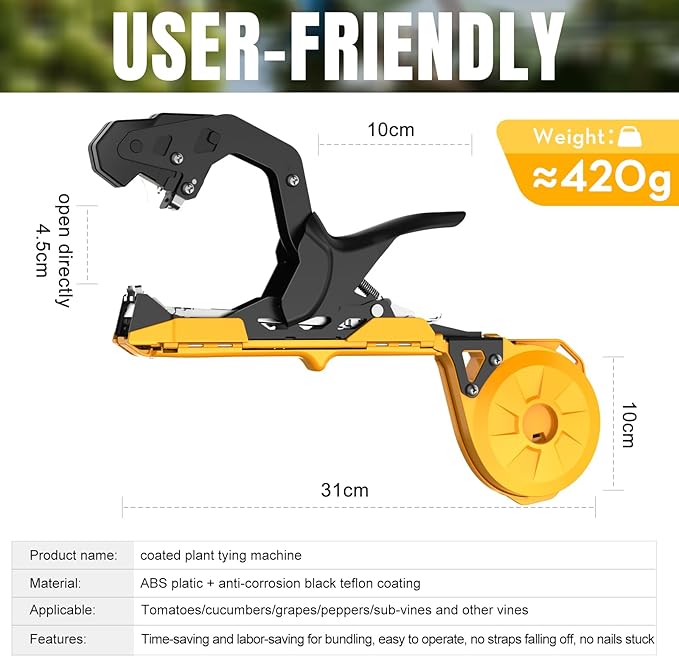 Cekegon Plant Tying Machine, 420g Tapener Tying Tool Plant Tying Tool with 10000pcs Staples 20 Rolls Tape (Yellow)