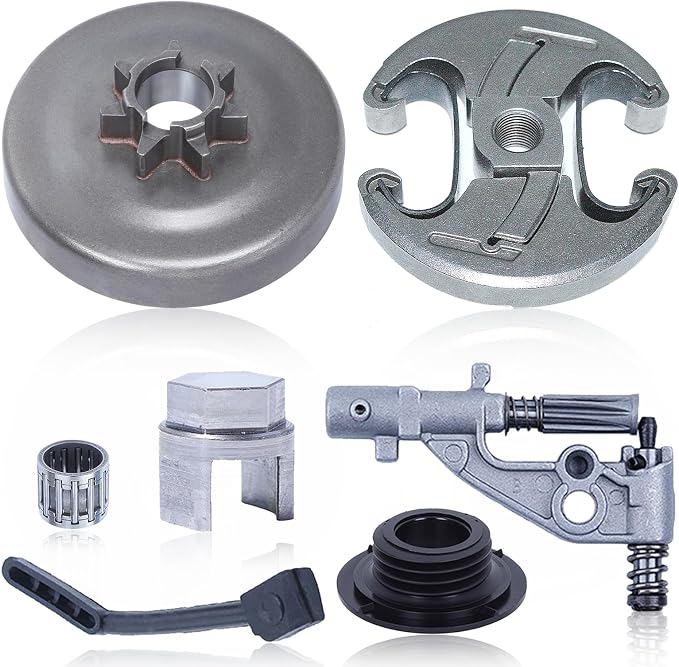 Adefol .325" 7T Clutch Drum Oil Pump Kit & Clutch Removal Tool for Husqvarna 455 460 Rancher Chainsaw with Oil Pump Pressure Line Worm Gear Replacement Parts for 537291702, 537110503