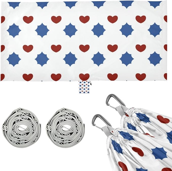 Red and Blue Love 4th of July Independence Day 330lb Capacity Outdoor Hammock Portable Hammock for Indoor Outdoor Patio Silla colgante para Patio Exterior