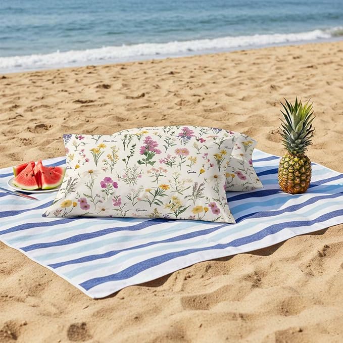 Wildflowers Outdoor Pillow Covers 20x12 Inch Lumbar Pillow Covers Set of 2 Waterproof Decorative Throw Pillow Cases Blossoming Botanical Prints Garden Floral Cushion Covers for Patio Furniture Garden
