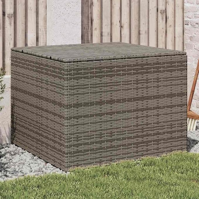 Garden Storage Box 76.9 Gallon Poly Rattan Deck Box for Outdoor Patio Cushions and Tools Rectangular Woven Storage Bin for Garden and Terrace Grey 31.5 x 29.5 x 23.2 in