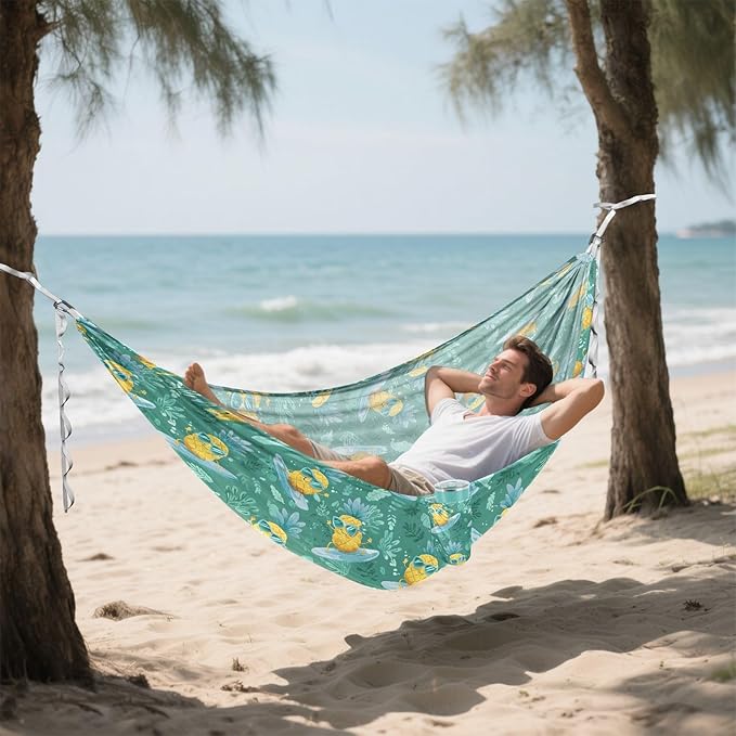 Camping Hammock Outdoor Hammocks for Outside Pineapple Surfing Cute Beach Trees Portable Lightweight with Pockets Tree Straps Indoor