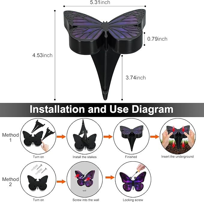 ground lights, equipped with 4 solar lights for outdoor waterproofing, butterfly solar landscape lighting, suitable for gardens, courtyards, terraces, corridors, lanes, and walkways (purple)