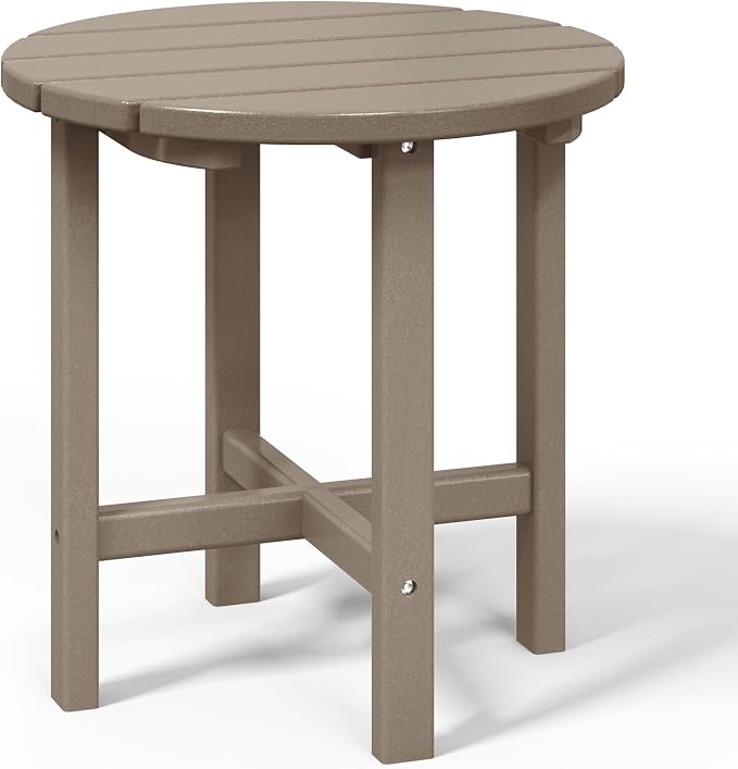 WestinTrends Dylan Adirondack Round Outdoor Side Table, Weathered Wood