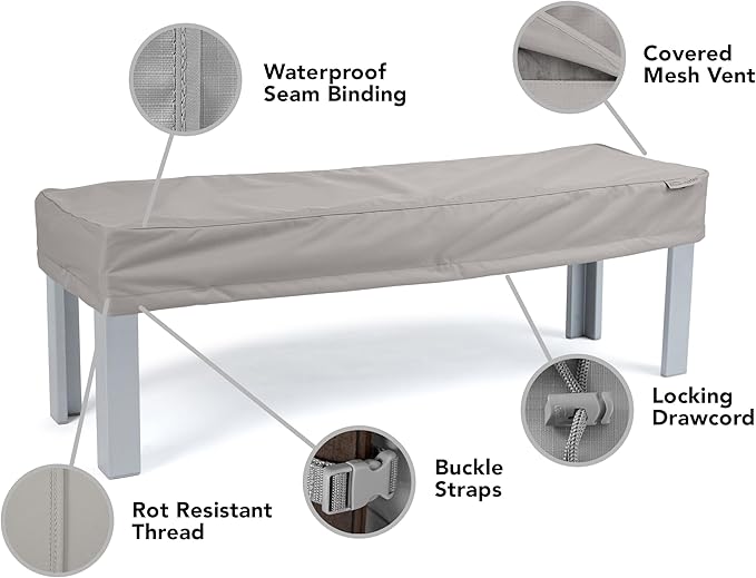 Covermates Ultima Outdoor Rectangular Dining Table Top Cover – Rip-Resistant All-Weather Water & Rip-Resistant Polyester, Mesh Vent, Drawcord & Buckle Straps, Square 24W x 24D x 6H, Ripstop Grey