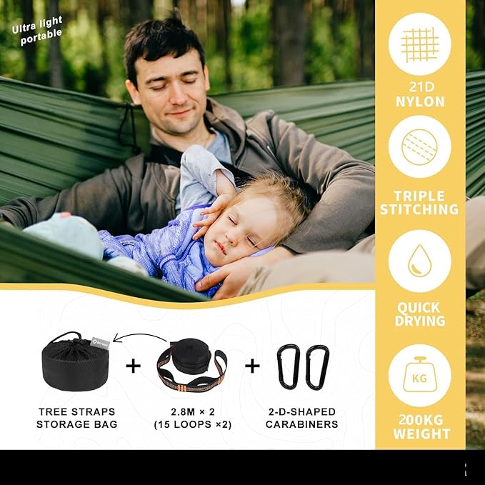 Soft Backpacking Hammock, with Straps and Carabiners Camping Breathble Hammock, Portable Lightweight Nylon Hammock, for Camping Garden Beach (Color : D, Size : 260x140cm)