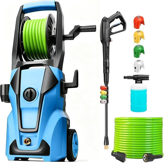 Electric Pressure Washer Adjustable 5000PSI 4.0 GPM High Power Washers with 33ft Hose Reel, 4 Nozzle and Foam Cannon, Power Washers Machine for Home, Cars, Patio (Navy Blue)