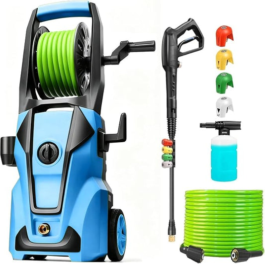 Electric Pressure Washer Adjustable 5000PSI 4.0 GPM High Power Washers with 33ft Hose Reel, 4 Nozzle and Foam Cannon, Power Washers Machine for Home, Cars, Patio (Navy Blue)