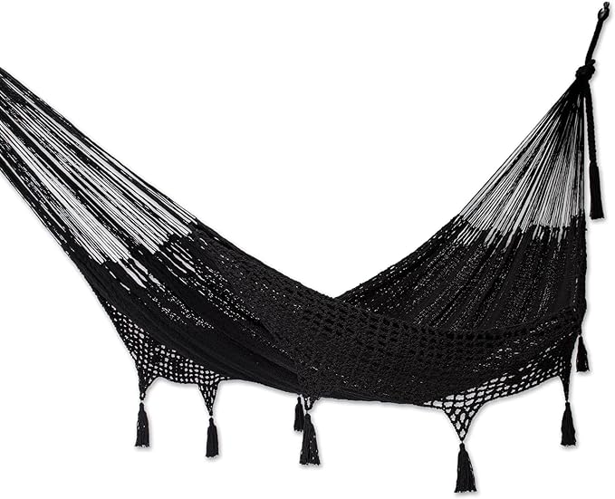 Novica Handmade Mirage in Black Cotton Rope Hammock (Double)