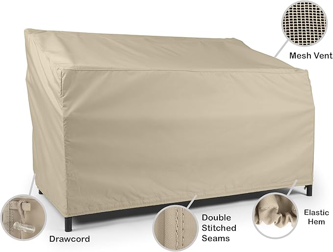 Covermates Elite Outdoor Patio Sofa Cover – Water-Resistant 300D Polyester, Double-Stitched Seams, Elastic Hem, Auto-Locking Drawcord & Mesh Vent for Moderate Weather, 94W x 40D x 40H, Khaki