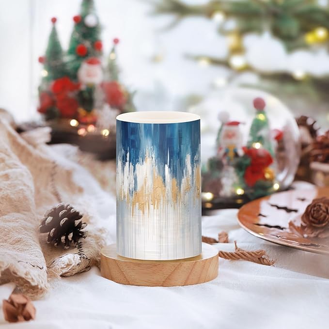 Abstract Oil Painting in Blue Flameless Candles Color Changing LED Candles with Remote Control Battery Candles for Outdoor and Indoor Home and Room Decoration, 3'' x 4''/5'' Set of 2 Pieces