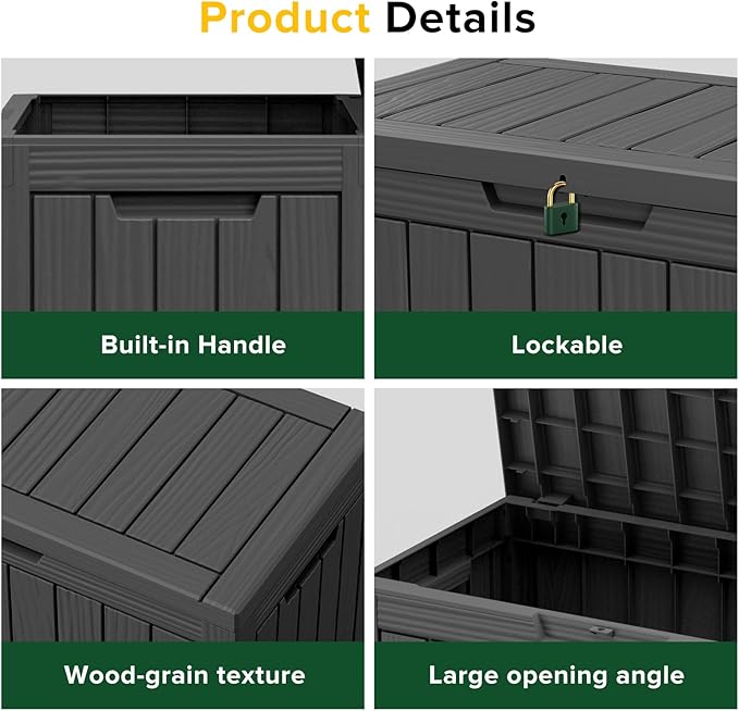 ROJIK 50 Gallon Deck Box Outdoor, Waterproof Outdoor Storage Boxes with Lids, Outside Resin Lockable Storage Box for Patio Cushions, Garden Tools(Black)