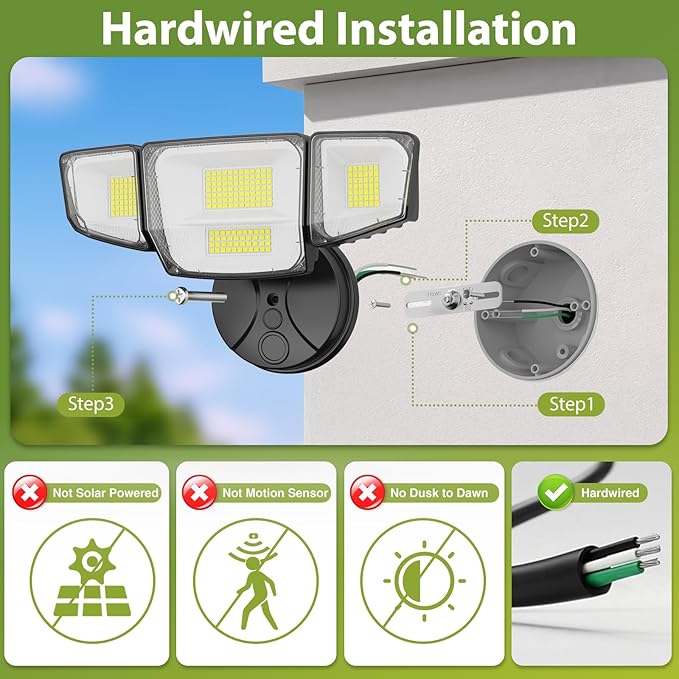 Abovizo 90W LED Flood Lights Outdoor, 10,000LM Security Lights with 4 Adjustable Heads, 6500K Daylight, IP65 Waterproof Exterior Wall Mount Light for Garage, Yard, Porch, Switch Controlled