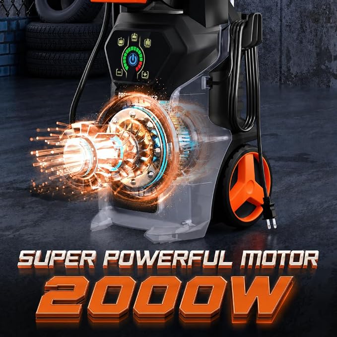 𝟓𝟎𝟎𝟎𝐏𝐒𝐈 𝐏𝐫𝐞𝐬𝐬𝐮𝐫𝐞 𝐖𝐚𝐬𝐡𝐞𝐫 Cleaner, Portable Car Washer with 4 Quick Connect Nozzles, Foam Cannon (Orange)