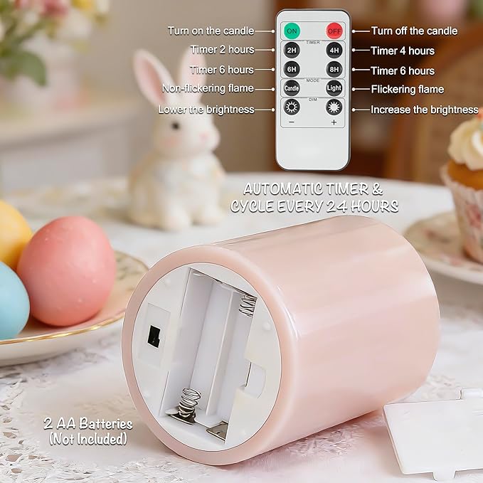 Flameless Easter Candles with Remote, Battery Operated Pastel Spring Candles for Home & Table Decor, Realistic Flickering LED Pillar Candles for Easter & Spring Decor Set of 3