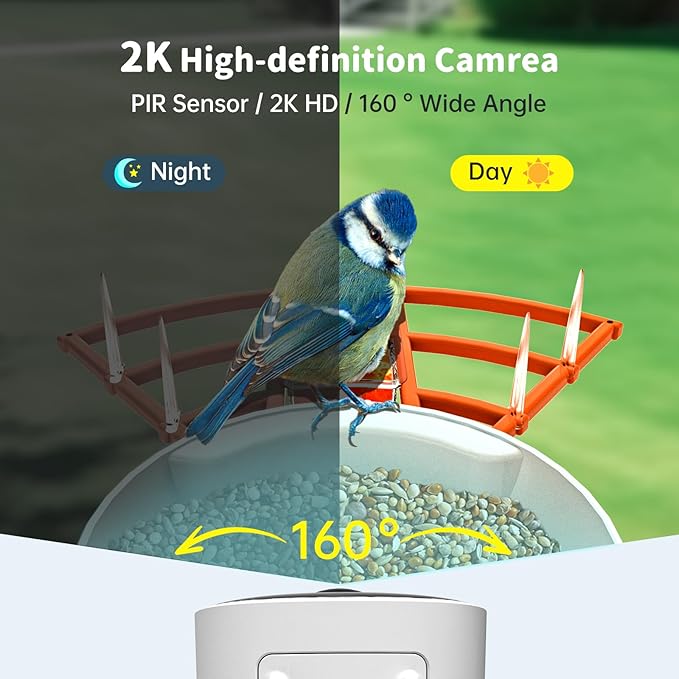 Smart Bird Feeder with Camera Solar Powered & AI Bi rd Identification, 2.4Ghz WiFi Bird feeders for Outdoors, 2K Live Video, Instant Arrival Alerts - Orange