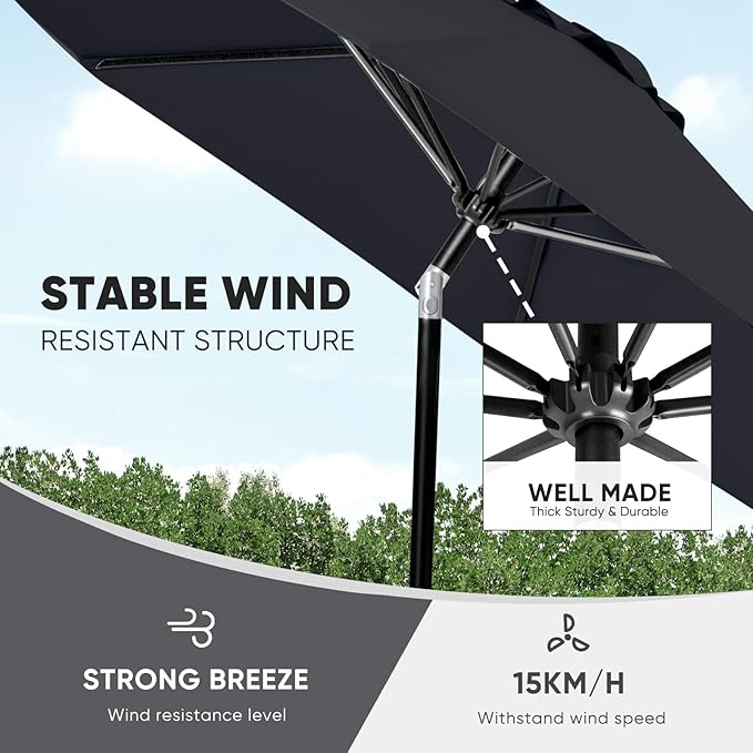 Tempera 10ft Patio Market Outdoor Table Umbrella with Push Button Tilt and Crank, Large Sun Umbrella with Sturdy Pole&Fade Resistant Canopy, Easy to Set, Space Grey