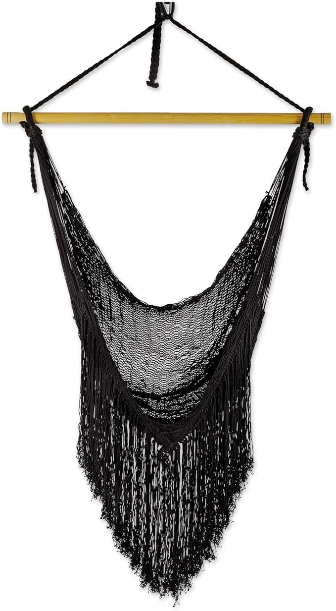 Novica Handmade Sea Breezes in Black Cotton Hammock Swing