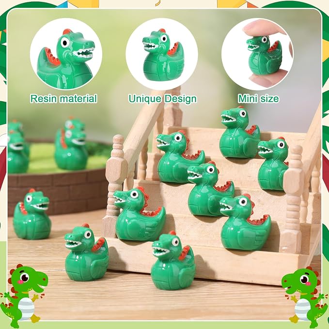 30 Pcs Dinosaur Ducks, Mini Dinosaur Resin Ducks Bulk, Fun Printed Toy Figures for Birthday Party Favors, Themed Decor, Kids Gift Collection (Green Dinosaurs)