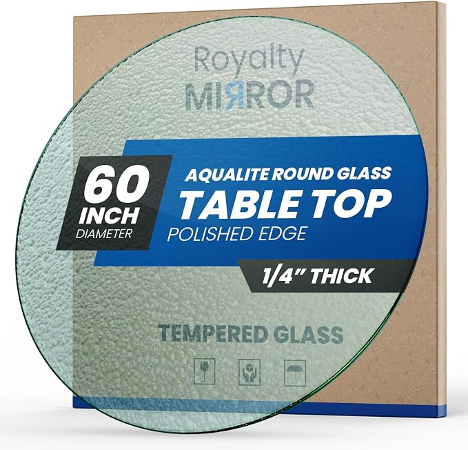 Royalty 60" Inch Round Tempered Glass Table Top – Clear Table Top Glass – Useful for Replacement, Tabletop Protector, Patio, Dining, Coffee, Desks -1/4" Aqualite Polished Edge