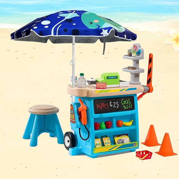LOTTAFUN Water Table Umbrella Kid 5ft Beach Umbrella Diameter 0.99-1.2 Inches Pole UV 50+ Portable Sun Shade with Sand Anchor & Carry Bag, Outdoor Folding Umbrella for Beach,Pool,Patio,Garden (Dophin)NO Tilt The sand needs to be over 5inches above the ...
