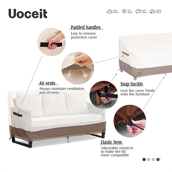 3-Seater Outdoor Couch Cover, 93Wx40Dx35H inches Outdoor Furniture Covers Waterproof，100% Waterproof Heavy Duty Patio Furniture Covers,Beige&Brown Modern Style Outdoor Sofa Cover.