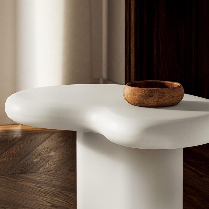 Modway Elowen Side Table in White - Concrete Sculptural Pedestal Accent Table for Indoor and Outdoor Spaces