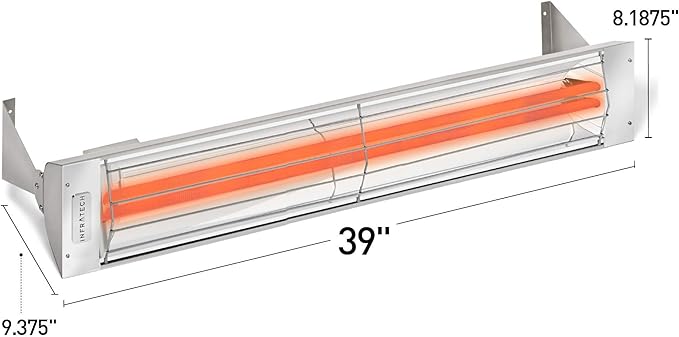 Infratech WD-4024 SS Stainless Steel Fixture Dual Element Electric Patio Heater 39" Long, 4000 Watt, 240 Volts, Stainless Steel