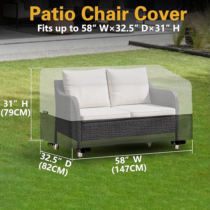 EVRBUL 2- Seater Patio Bench Cover Heavy Duty 420D Patio Loveseat Cover Outdoor Waterproof Sunproof Windproof Sofa Couch Cover with Air Vents 58" Lx32" Wx31" H
