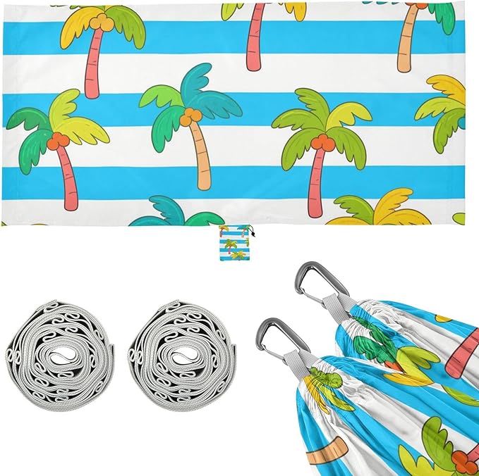 Blue White Striped Coconut Palm 330lb Capacity Hammocks for Camping with Tree Straps Tree Hammock for Camping Travel Accessories hamacas para Patio