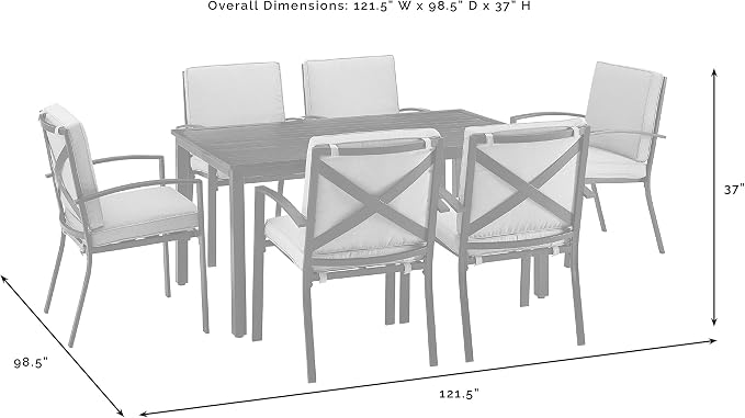 Crosley Furniture Kaplan 7-Piece Outdoor Dining Set for 6, Patio Table and Chairs for Backyard, Deck, Oiled Bronze with Mist Cushions