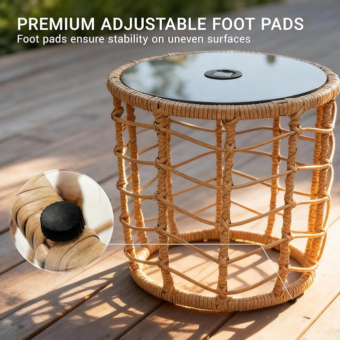 PROHIKER Solar Nesting Tables with Built-in Lights Set of 2, Outdoor PE Rattan Side End Table, Coated Steel Frame, 250lbs Capacity, All Weather for Patio, Porch, Garden, Balcony, Indoor