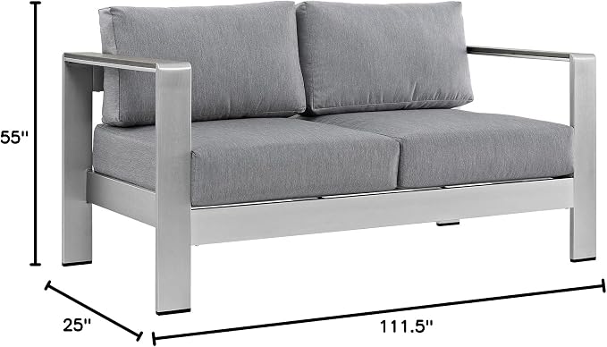 Modway Shore 4-Piece Aluminum Outdoor Patio Furniture Set in Silver Gray