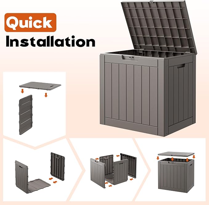 Outdoor Storage Box, Resin Deck Boxes Indoor and outdoor, Waterproof Storage Box Lockable Lid (Grey,31 Gallon)
