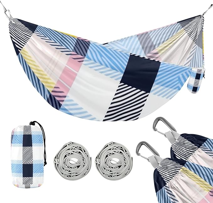 Colorful Plaids Blue Black 330lb Capacity Outdoor Hammocks with Portabl Carry Bag Tree Hammock for Indoor Outdoor Patio hamaca para Patio Exterior