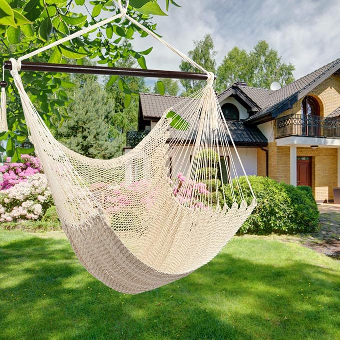 Large Hammock Swing Seat with Tassels(Tan)