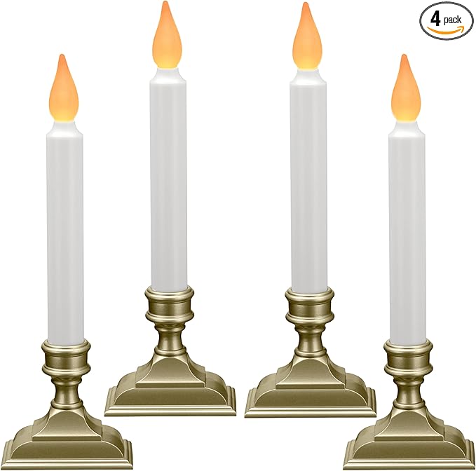 612 Vermont Battery Operated LED Window Candles with Flickering Amber Flame, Automatic Timer, 9.75 Inches Tall, VT-1206P (Pack of 4, Pewter)