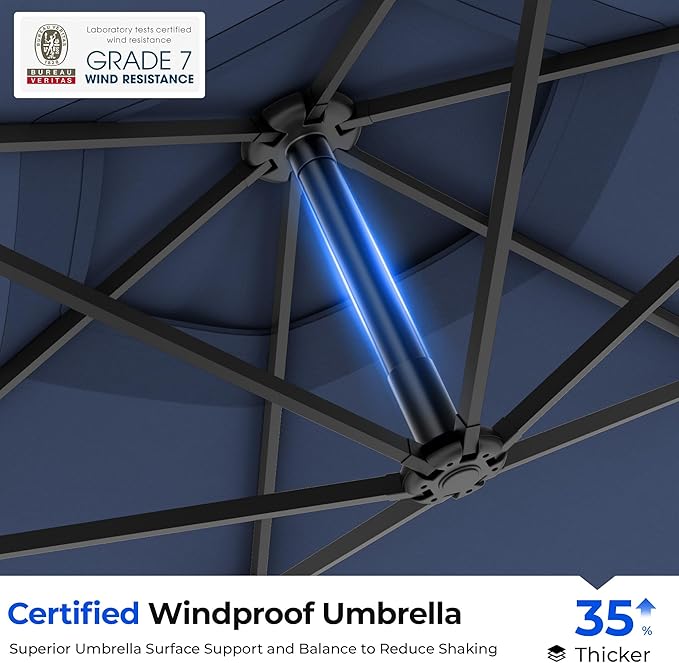 HOMSHADE 10FT Offset Patio Umbrella with Solar Lights, Outdoor Patio Umbrella with Base Included, Easy Tilt and UPF50+ Cantilever Market Hanging Umbrellas for Pool, Deck, Garden, Patio (Navy Blue)