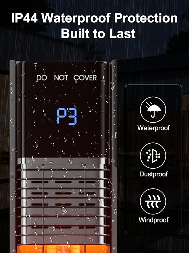 YEW Outdoor Electric Patio Heater, 1500w Infrared Heaters with Remote, 24H Timer, 3 Heat Levels, Waterproof, Quiet, Tip-Over Protection, Portable Space Heaters for Indoor Garage,Balcony,Backyard,Porch