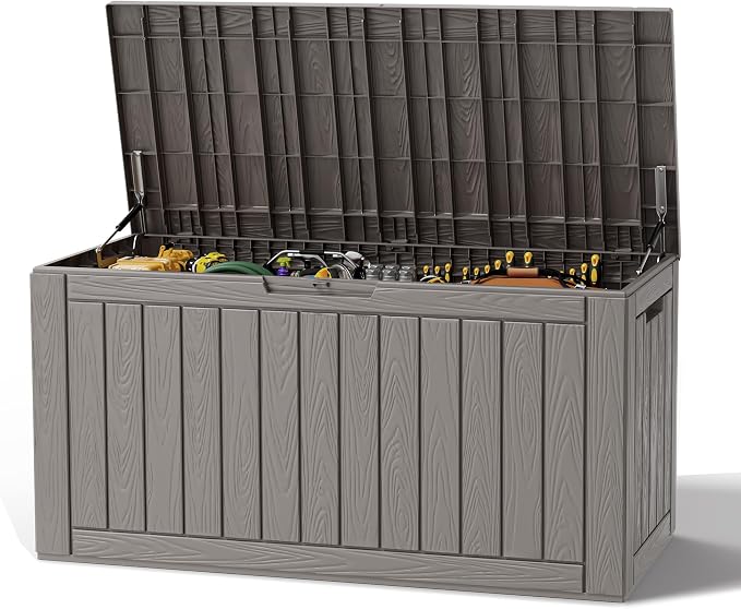 Outdoor Storage Deck Boxes Waterproof, Waterproof and UV Resistant Outdoor Storage Box Lockable Lid for Delivery Box, Indoor, Garden Tools, Pool Supplies, Patio (Grey, 120 Gallon)