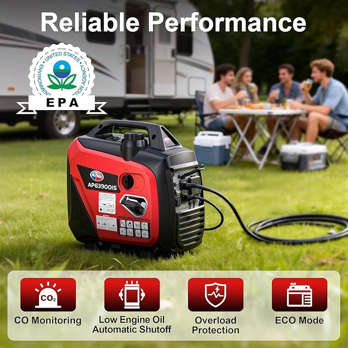 All-Power 3300W Portable Inverter Generator – Quiet Small Gas-Powered Generator with ECO Mode, CO Sensor, Ideal for Camping, Home Use Emergency Backup